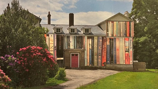 Image of the exterior of Leith Place. The photo has been edited to replace the facade with books, spine on as if on a shelf.